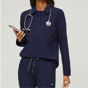 FIGS Navy Blue Long Sleeve Scrub Top NWOT